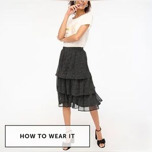 NWT J. Crew: Ruffled Tiered Romantic Midi Skirt, M